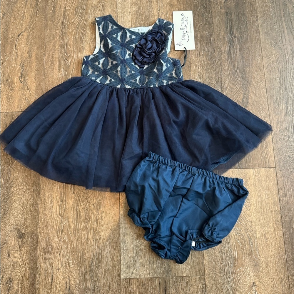 Pippa & Julie Navy Blue Dress with Bloomers